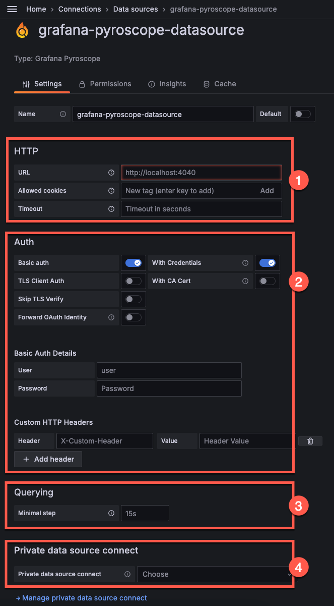 Configuration options for the Pyroscope data source