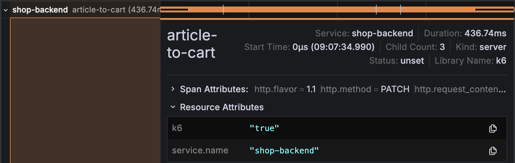 Span and resource attributes in Grafana