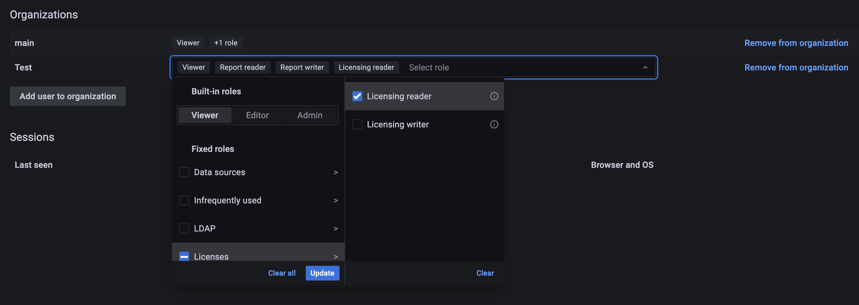 User role picker in Organization