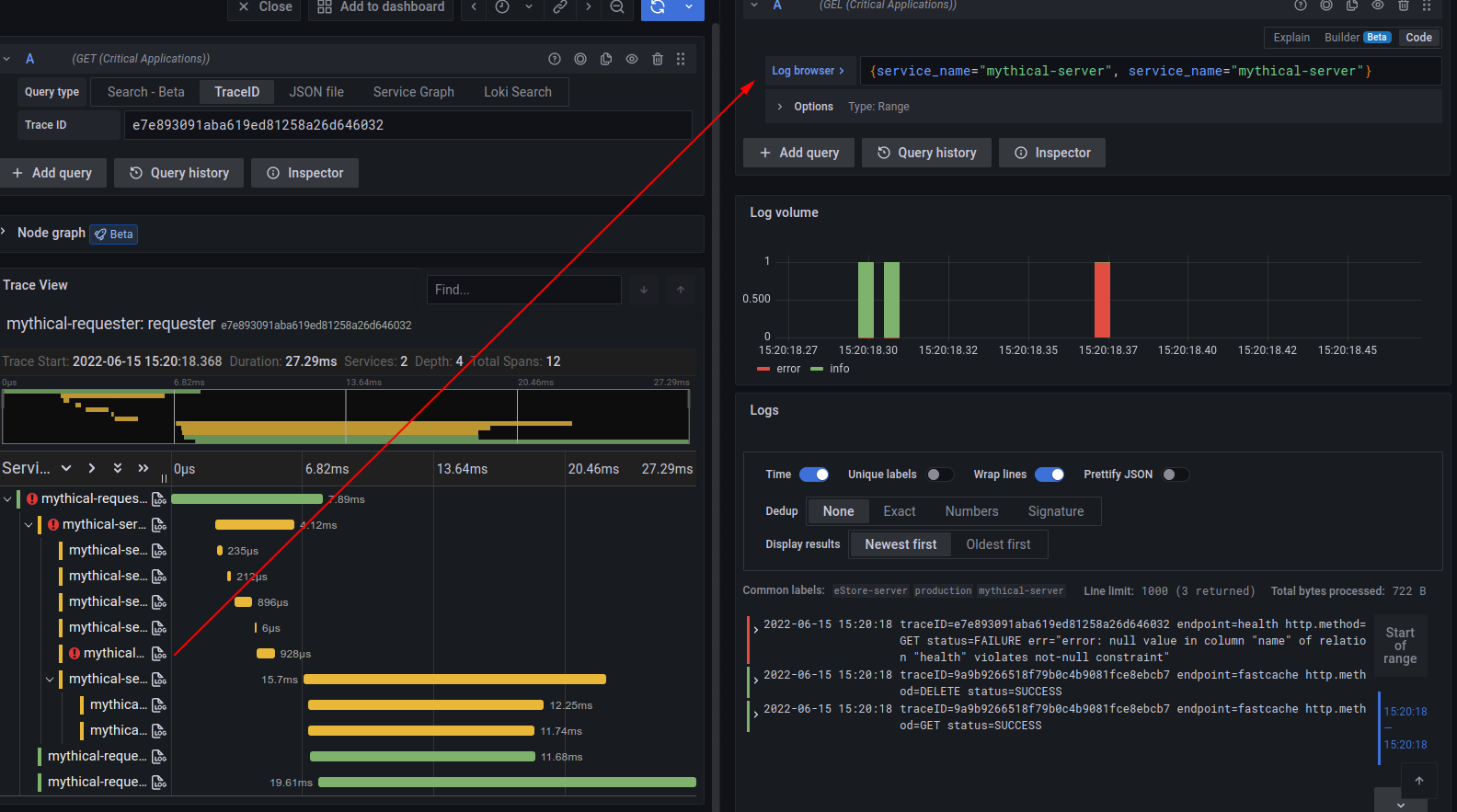 Traces to Logs visualization