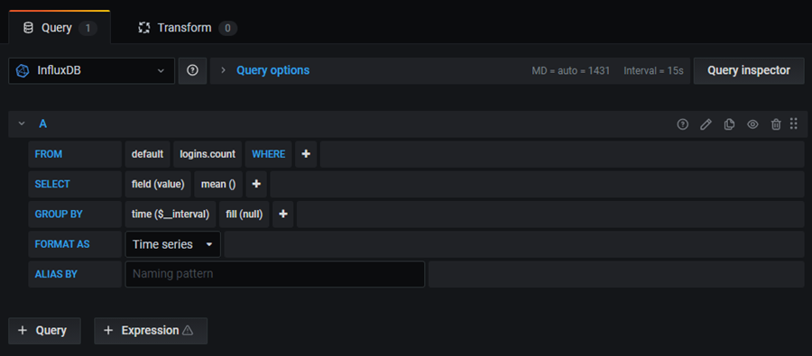 InfluxQL query editor